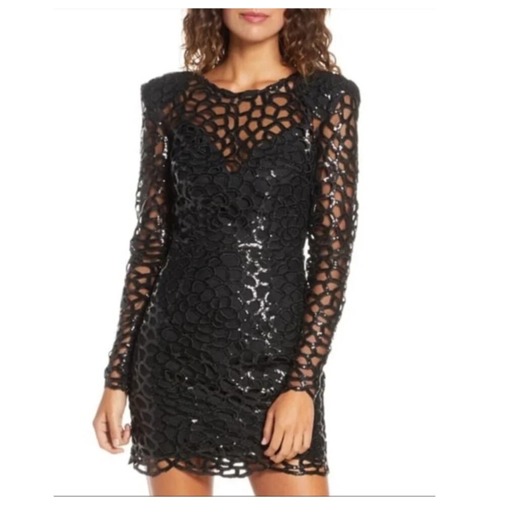 NEW Bronx and Banco Spider Sequin Web Long Sleeve Mini Dress Size Large